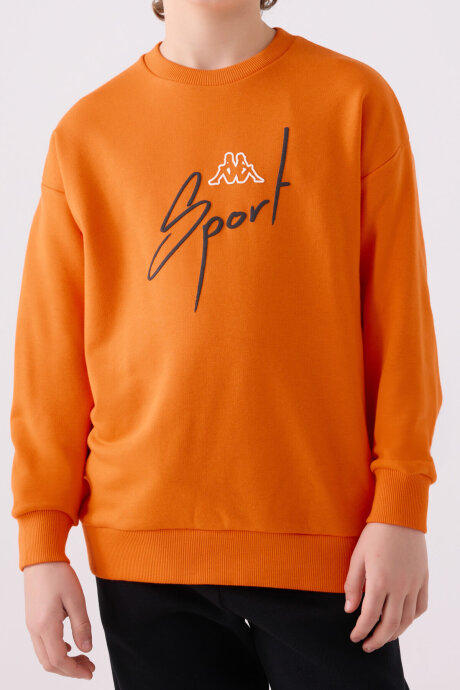 Kappa Erkek Çocuk Pamuklu Bisiklet Yaka Empirme Baskılı Kışlık Regular Fit Turuncu Sweatshirt 351V2PW-C-V2 - 4