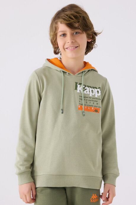 Kappa Erkek Çocuk Pamuklu Kapüşonlu Empirme Baskılı Kışlık Regular Fit Haki Sweatshirt 361W1IW-C-V2