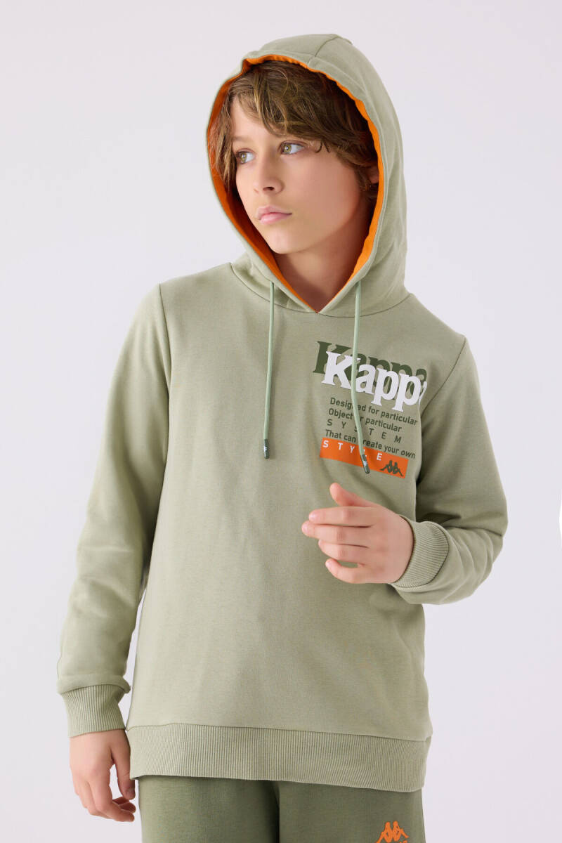 Kappa Erkek Çocuk Pamuklu Kapüşonlu Empirme Baskılı Kışlık Regular Fit Haki Sweatshirt 361W1IW-C-V2 - 2
