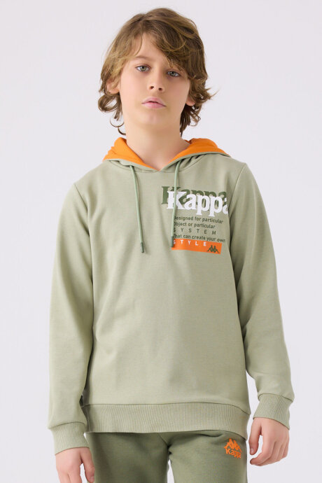 Kappa Erkek Çocuk Pamuklu Kapüşonlu Empirme Baskılı Kışlık Regular Fit Haki Sweatshirt 361W1IW-C-V2 - 3