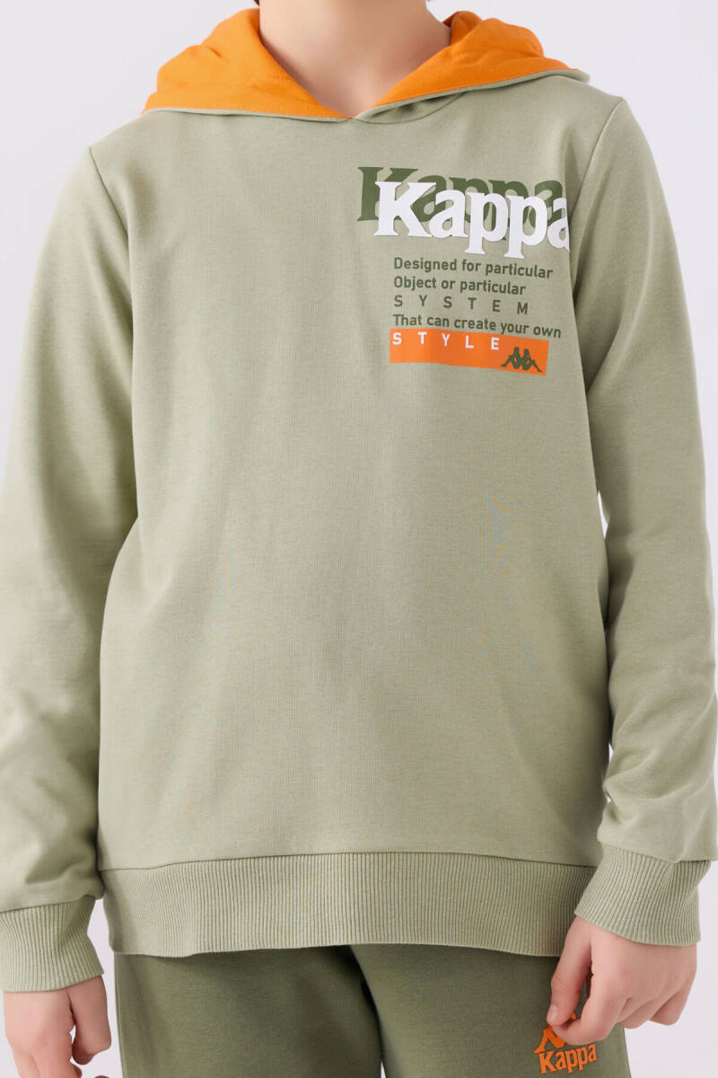 Kappa Erkek Çocuk Pamuklu Kapüşonlu Empirme Baskılı Kışlık Regular Fit Haki Sweatshirt 361W1IW-C-V2 - 4