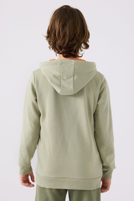 Kappa Erkek Çocuk Pamuklu Kapüşonlu Empirme Baskılı Kışlık Regular Fit Haki Sweatshirt 361W1IW-C-V2 - 5