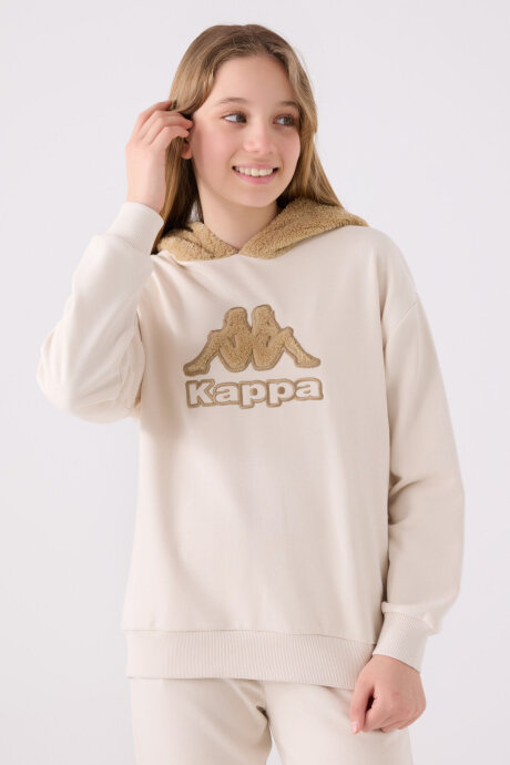 Kappa Kız Çocuk Pamuklu Kapüşonlu Nakışlı Kışlık Regular Fit Krem Sweatshirt 321Z37W-C-V2