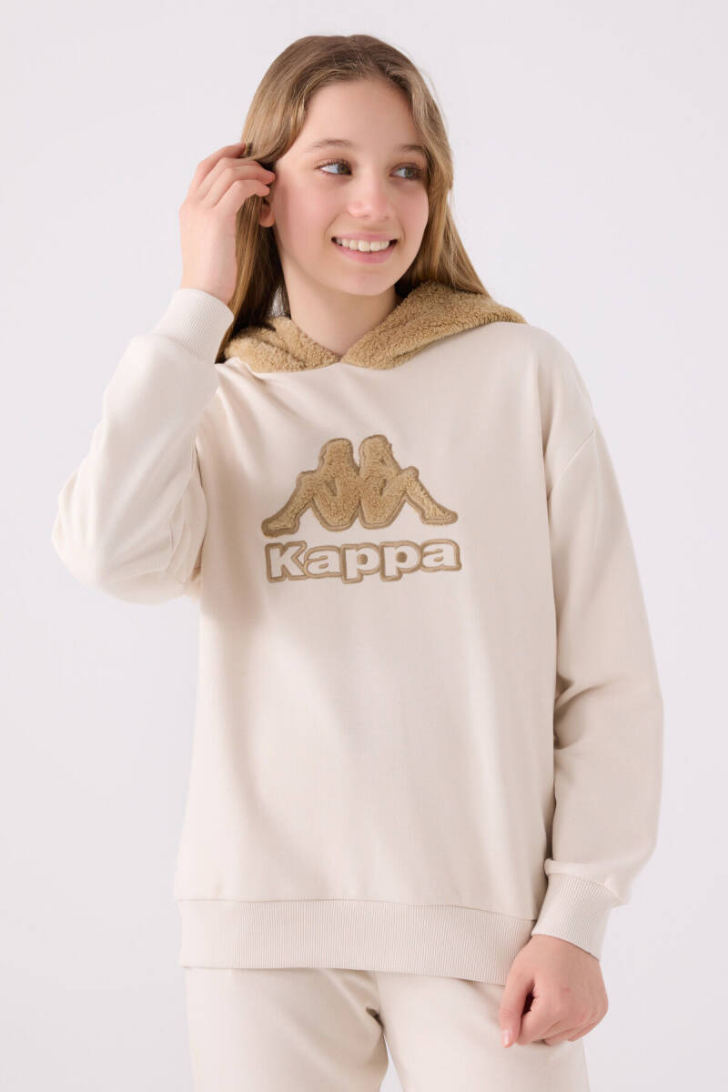 Kappa Kız Çocuk Pamuklu Kapüşonlu Nakışlı Kışlık Regular Fit Krem Sweatshirt 321Z37W-C-V2 - 1