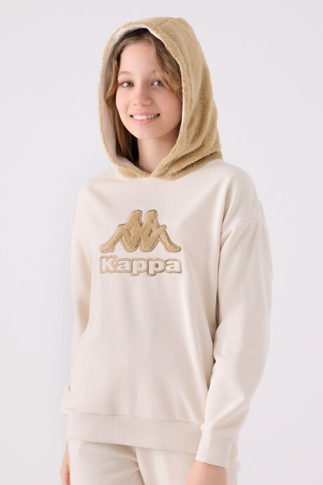 Kappa Kız Çocuk Pamuklu Kapüşonlu Nakışlı Kışlık Regular Fit Krem Sweatshirt 321Z37W-C-V2 (1)