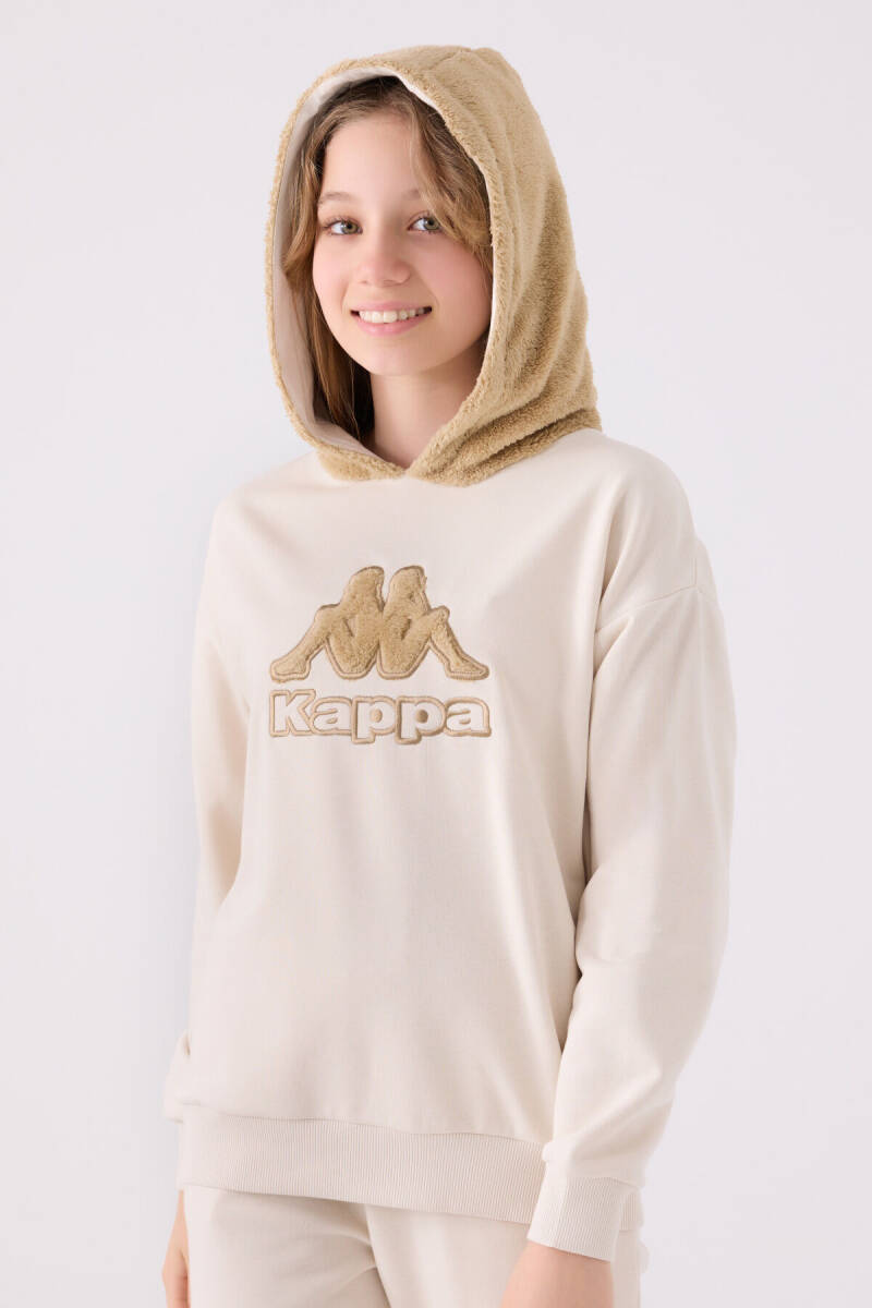 Kappa Kız Çocuk Pamuklu Kapüşonlu Nakışlı Kışlık Regular Fit Krem Sweatshirt 321Z37W-C-V2 - 2