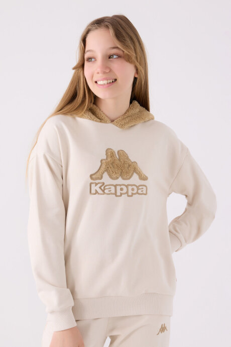 Kappa Kız Çocuk Pamuklu Kapüşonlu Nakışlı Kışlık Regular Fit Krem Sweatshirt 321Z37W-C-V2 - 3