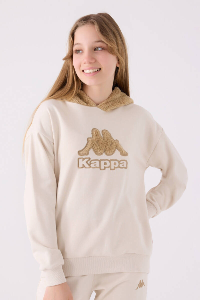 Kappa Kız Çocuk Pamuklu Kapüşonlu Nakışlı Kışlık Regular Fit Krem Sweatshirt 321Z37W-C-V2 - 3