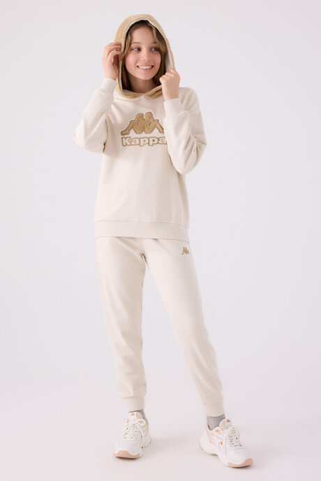 Kappa Kız Çocuk Pamuklu Kapüşonlu Nakışlı Kışlık Regular Fit Krem Sweatshirt 321Z37W-C-V2 - 6