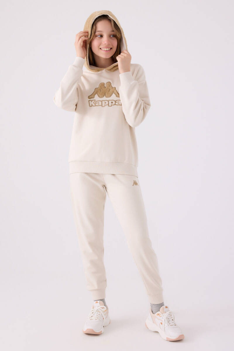 Kappa Kız Çocuk Pamuklu Kapüşonlu Nakışlı Kışlık Regular Fit Krem Sweatshirt 321Z37W-C-V2 - 6