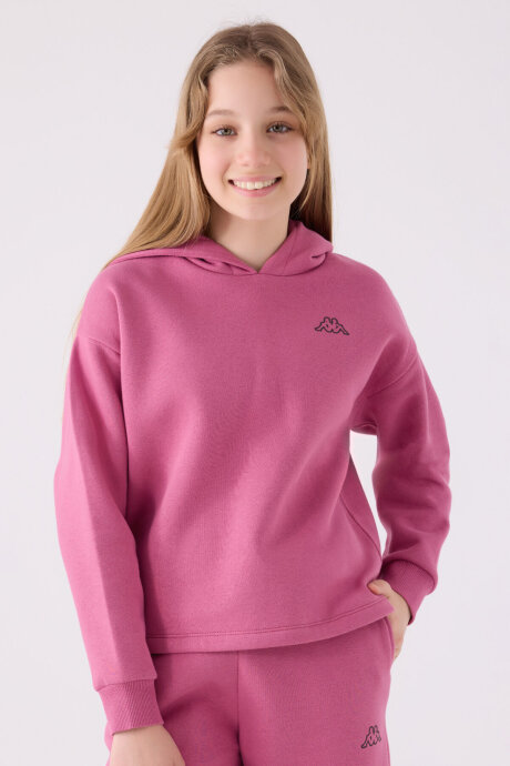 Kappa Kız Çocuk Pamuklu Kapüşonlu Empirme Baskılı Kışlık Regular Fit Pembe Sweatshirt 321Z36W-C-V1
