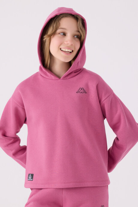 Kappa Kız Çocuk Pamuklu Kapüşonlu Empirme Baskılı Kışlık Regular Fit Pembe Sweatshirt 321Z36W-C-V1 (1)