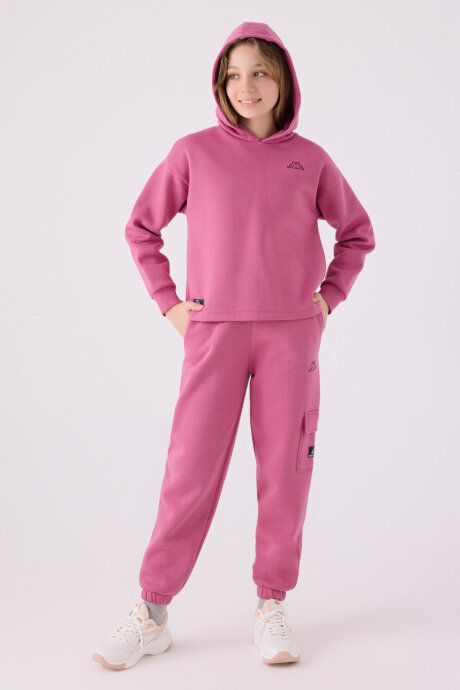 Kappa Kız Çocuk Pamuklu Kapüşonlu Empirme Baskılı Kışlık Regular Fit Pembe Sweatshirt 321Z36W-C-V1 - 5