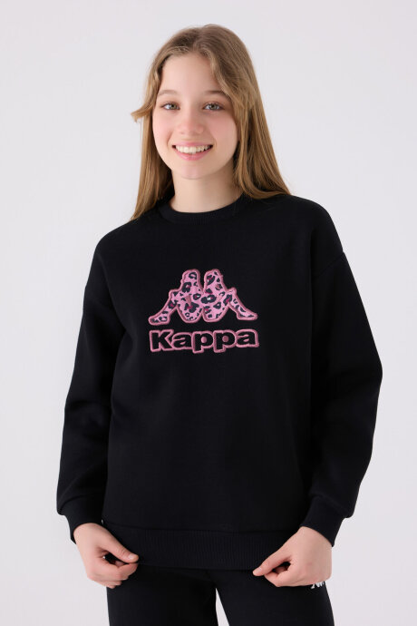 Kappa Kız Çocuk Bisiklet Yaka Nakışlı Kışlık Regular Fit Siyah Sweatshirt 321Z38W-C-V1 