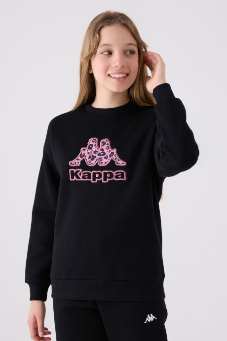 Kappa Kız Çocuk Pamuklu Bisiklet Yaka Nakışlı Kışlık Regular Fit Siyah Sweatshirt 321Z38W-C-V1 (1)