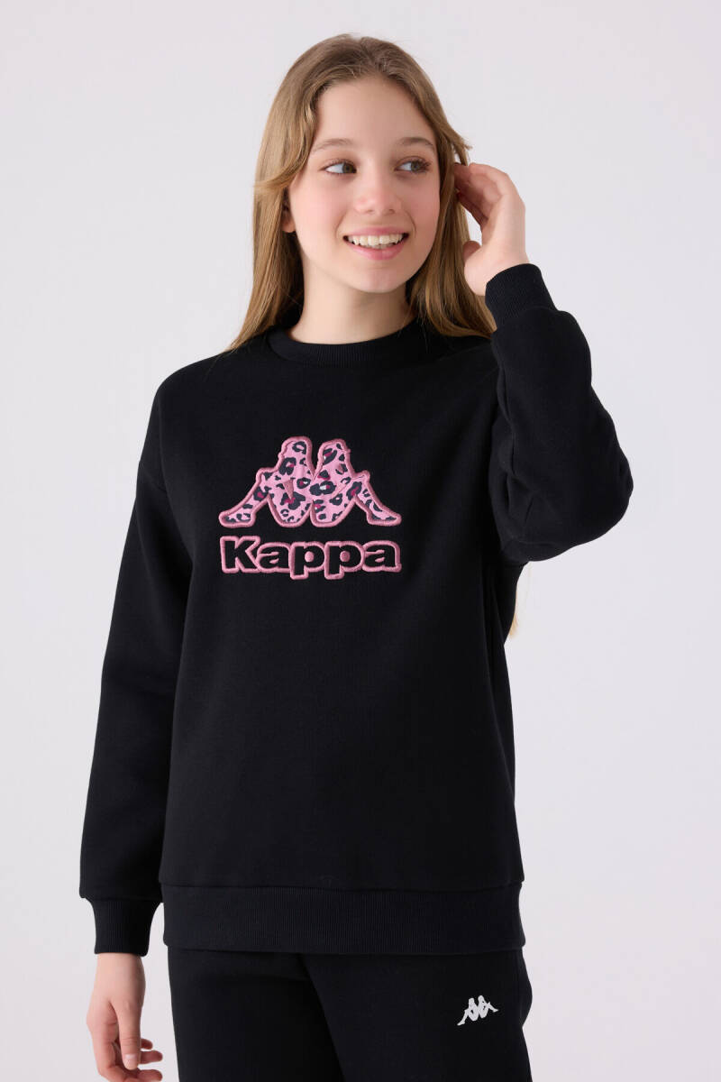 Kappa Kız Çocuk Pamuklu Bisiklet Yaka Nakışlı Kışlık Regular Fit Siyah Sweatshirt 321Z38W-C-V1 - 2