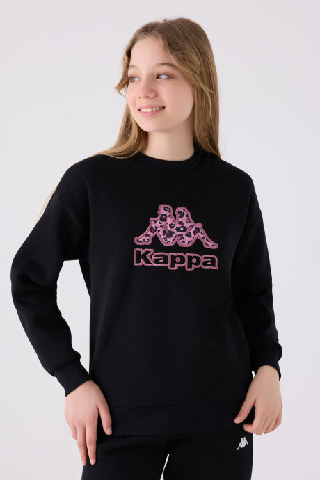 Kappa Kız Çocuk Pamuklu Bisiklet Yaka Nakışlı Kışlık Regular Fit Siyah Sweatshirt 321Z38W-C-V1 - 3
