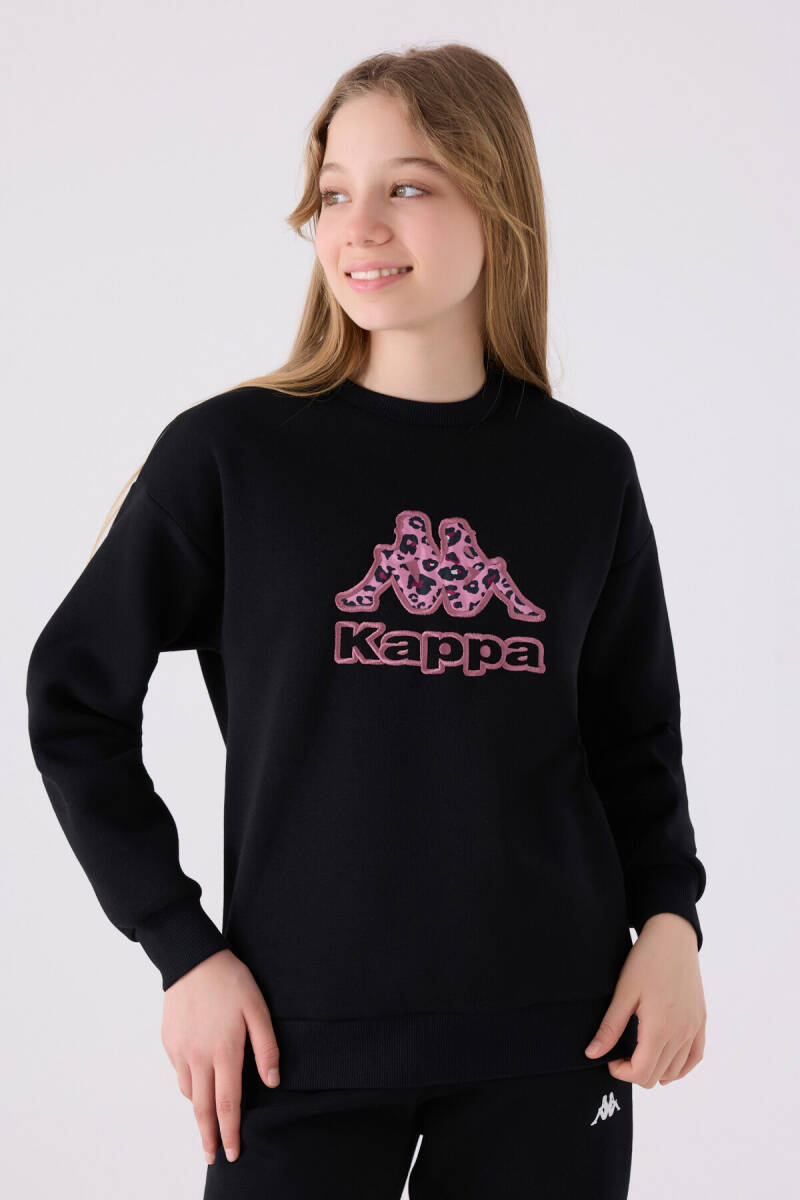 Kappa Kız Çocuk Pamuklu Bisiklet Yaka Nakışlı Kışlık Regular Fit Siyah Sweatshirt 321Z38W-C-V1 - 3