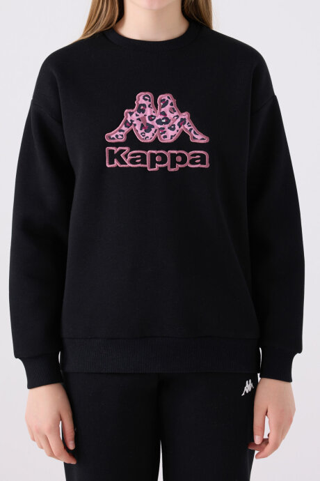 Kappa Kız Çocuk Pamuklu Bisiklet Yaka Nakışlı Kışlık Regular Fit Siyah Sweatshirt 321Z38W-C-V1 - 4