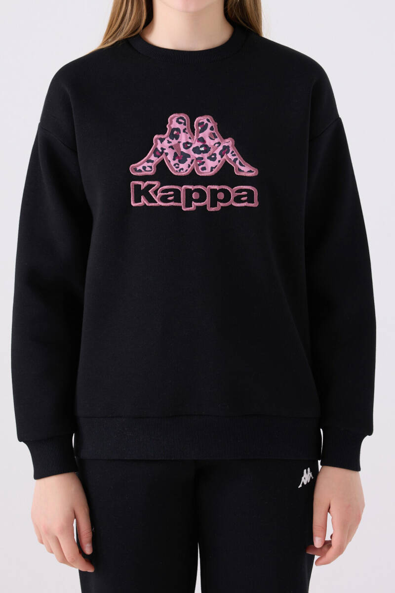 Kappa Kız Çocuk Pamuklu Bisiklet Yaka Nakışlı Kışlık Regular Fit Siyah Sweatshirt 321Z38W-C-V1 - 4