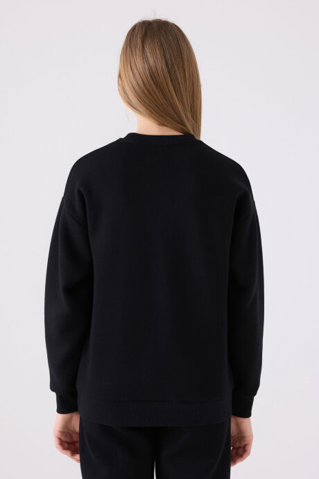 Kappa Kız Çocuk Pamuklu Bisiklet Yaka Nakışlı Kışlık Regular Fit Siyah Sweatshirt 321Z38W-C-V1 - 5
