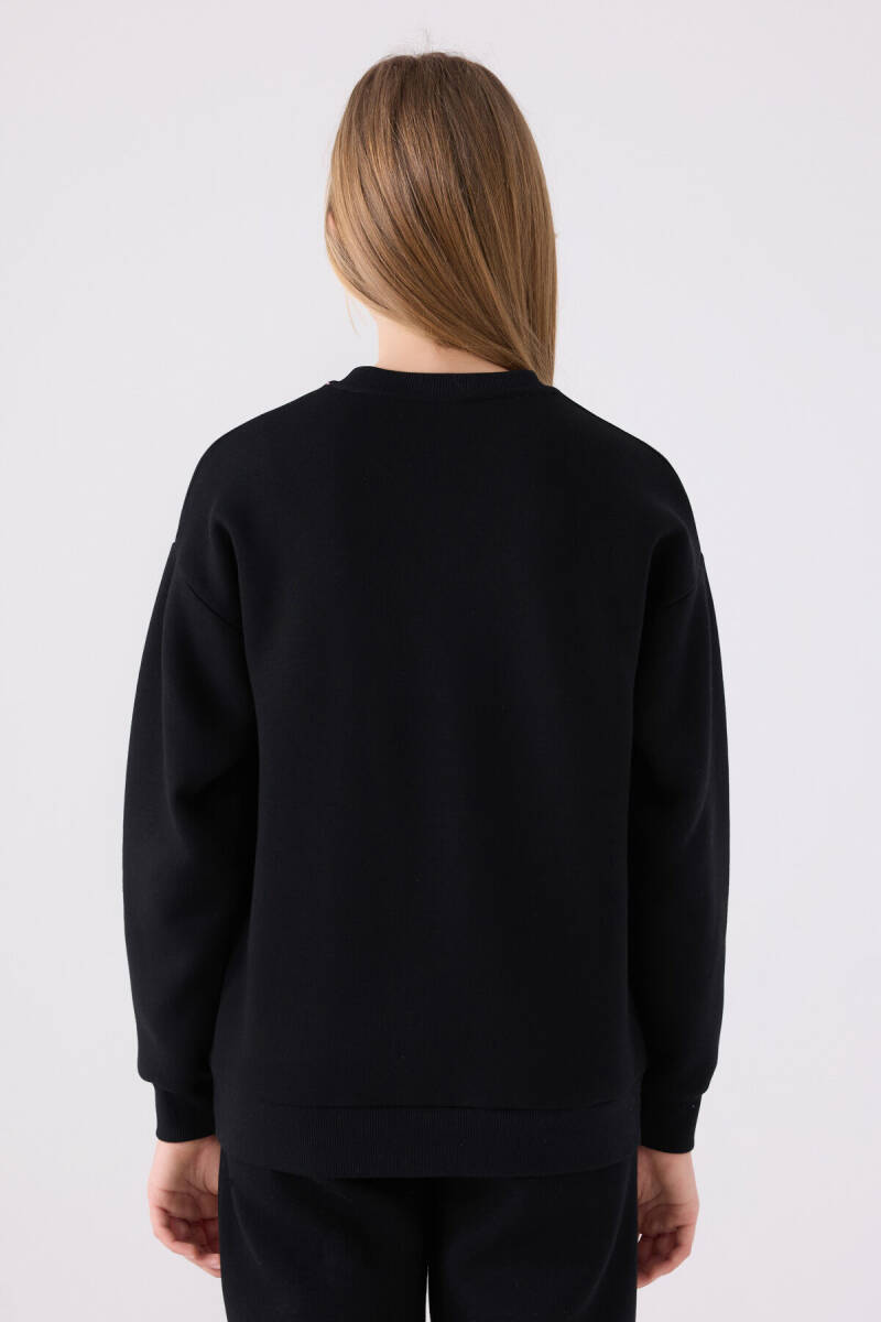Kappa Kız Çocuk Pamuklu Bisiklet Yaka Nakışlı Kışlık Regular Fit Siyah Sweatshirt 321Z38W-C-V1 - 5