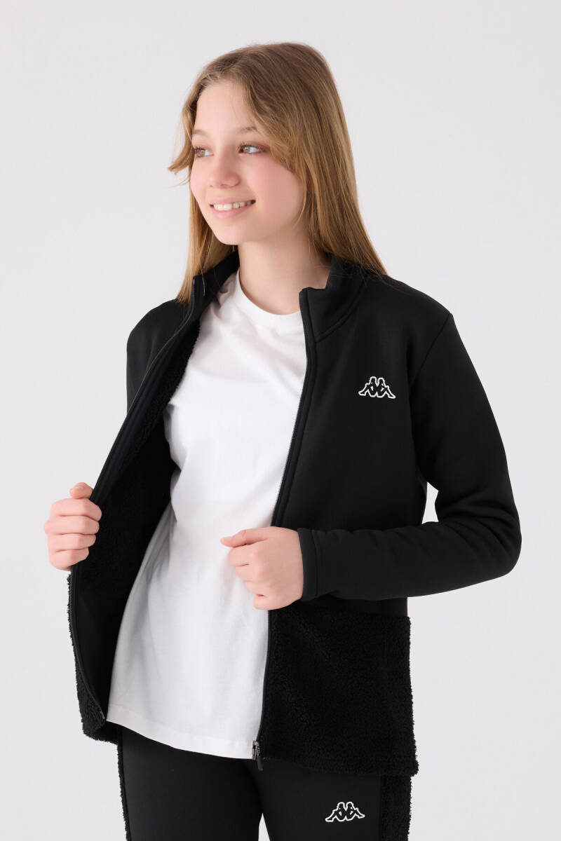 Kappa Kız Çocuk Pamuklu Fermuarlı Yaka Baskısız Kışlık Regular Fit Siyah Sweatshirt 32216MW-C-V1 - 2