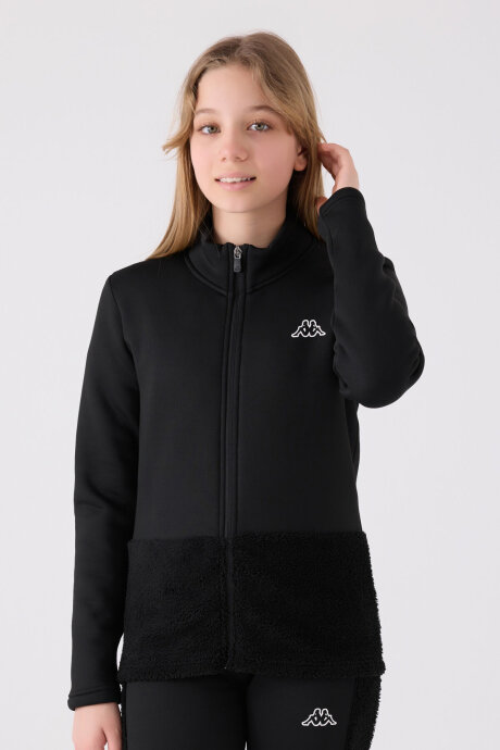Kappa Kız Çocuk Pamuklu Fermuarlı Yaka Baskısız Kışlık Regular Fit Siyah Sweatshirt 32216MW-C-V1 - 3