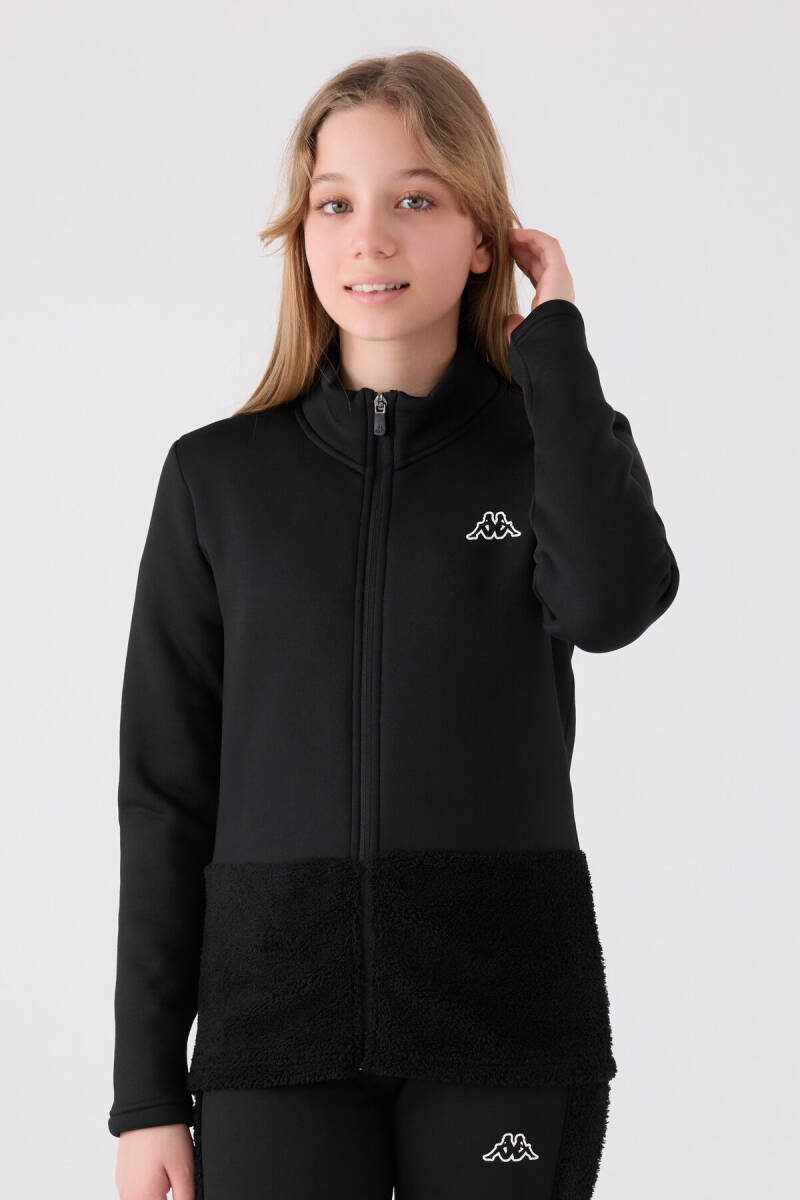 Kappa Kız Çocuk Pamuklu Fermuarlı Yaka Baskısız Kışlık Regular Fit Siyah Sweatshirt 32216MW-C-V1 - 3