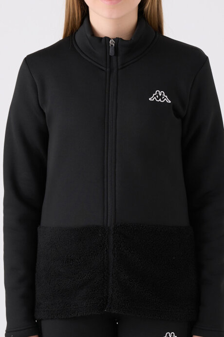 Kappa Kız Çocuk Pamuklu Fermuarlı Yaka Baskısız Kışlık Regular Fit Siyah Sweatshirt 32216MW-C-V1 - 4