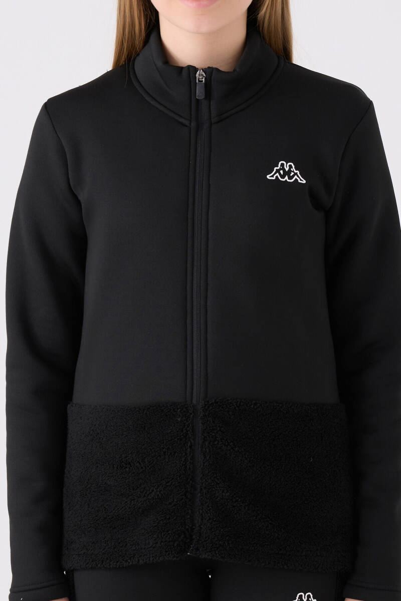 Kappa Kız Çocuk Pamuklu Fermuarlı Yaka Baskısız Kışlık Regular Fit Siyah Sweatshirt 32216MW-C-V1 - 4