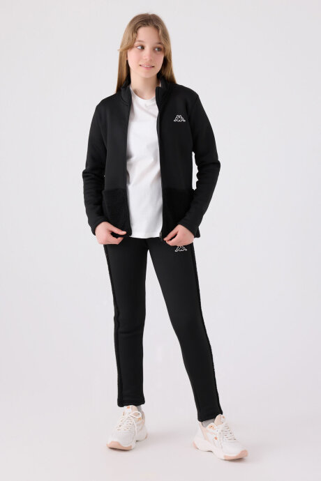 Kappa Kız Çocuk Pamuklu Fermuarlı Yaka Baskısız Kışlık Regular Fit Siyah Sweatshirt 32216MW-C-V1 - 6