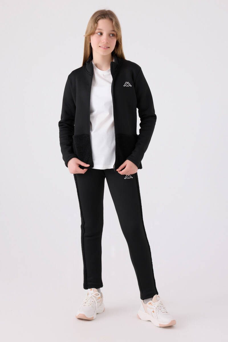 Kappa Kız Çocuk Pamuklu Fermuarlı Yaka Baskısız Kışlık Regular Fit Siyah Sweatshirt 32216MW-C-V1 - 6