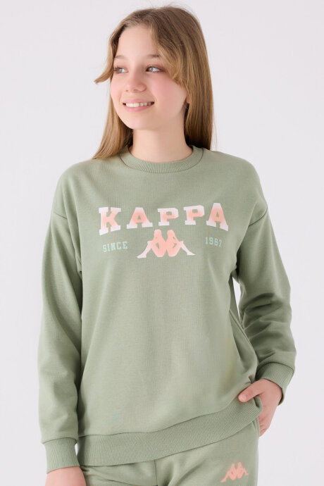 Kappa Kız Çocuk Bisiklet Yaka Empirme Baskılı Kışlık Regular Fit Haki Sweatshirt 361X16W-C-V1