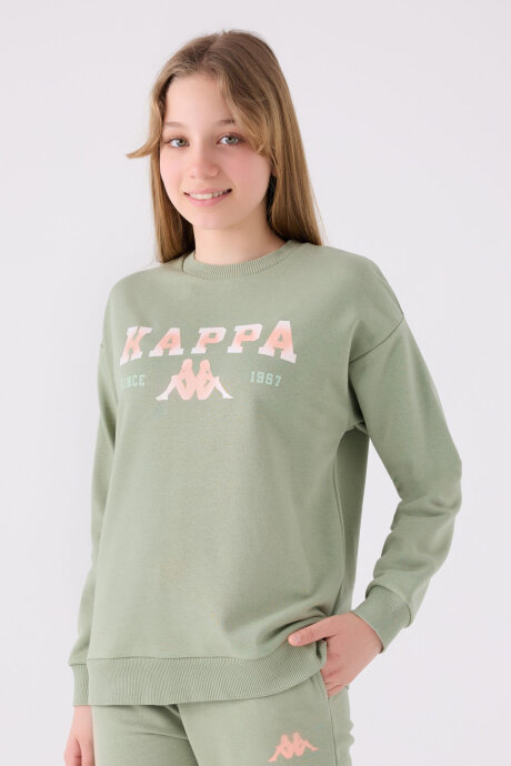 Kappa Kız Çocuk Bisiklet Yaka Empirme Baskılı Kışlık Regular Fit Haki Sweatshirt 361X16W-C-V1 (1)