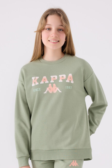 Kappa Kız Çocuk Bisiklet Yaka Empirme Baskılı Kışlık Regular Fit Haki Sweatshirt 361X16W-C-V1 - 3