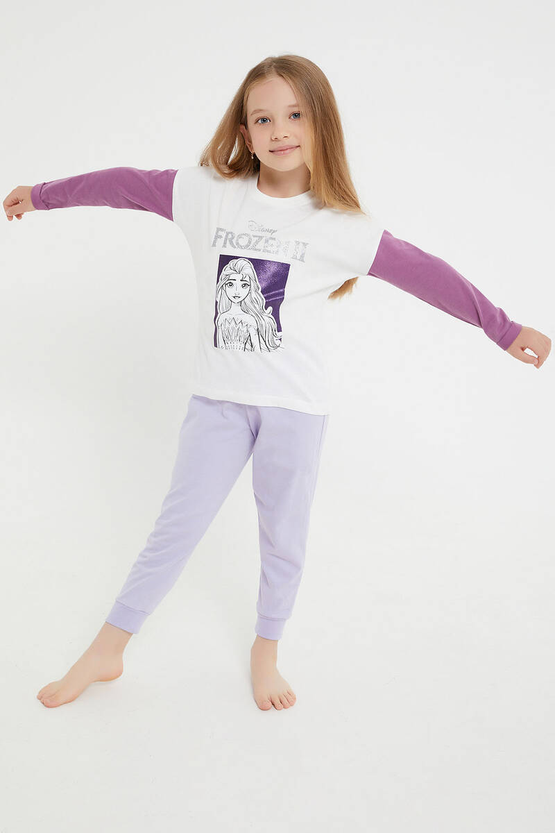 Karlar Ülkesi Frozen Krem Kız Çocuk Uzun Kol Pijama Takım