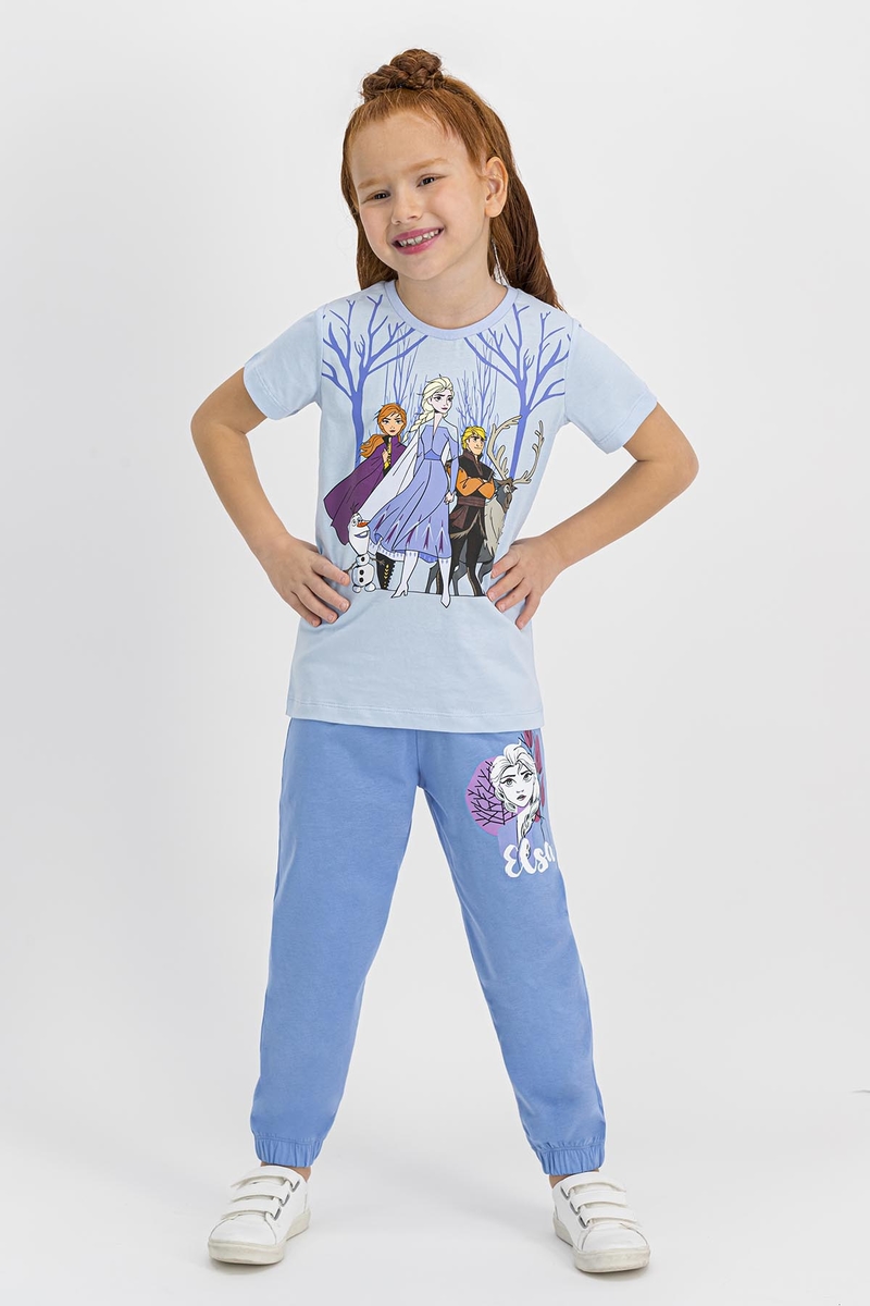 Frozen - Karlar Ülkesi Frozen Lisanslı Lisanslı Krem Kısa Kollu Kız Çocuk Pijama Takımı