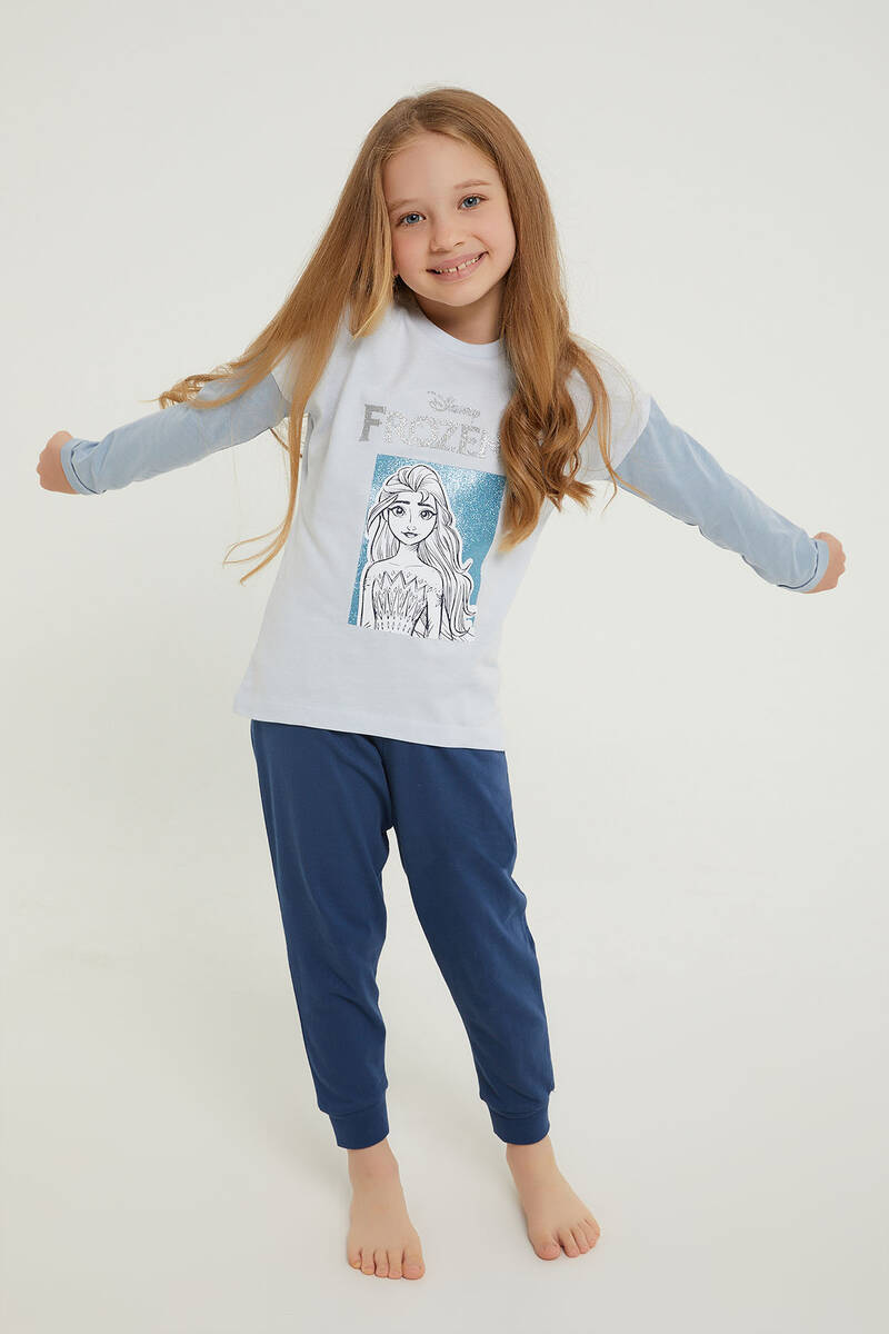 Karlar Ülkesi Frozen Mavi Kız Çocuk Uzun Kol PijamaTakım