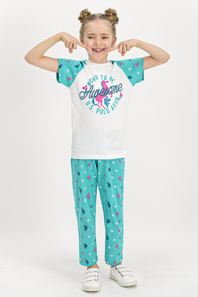 U.S. Polo Assn Lisanslı Krem Kız Çocuk Pijama Takımı