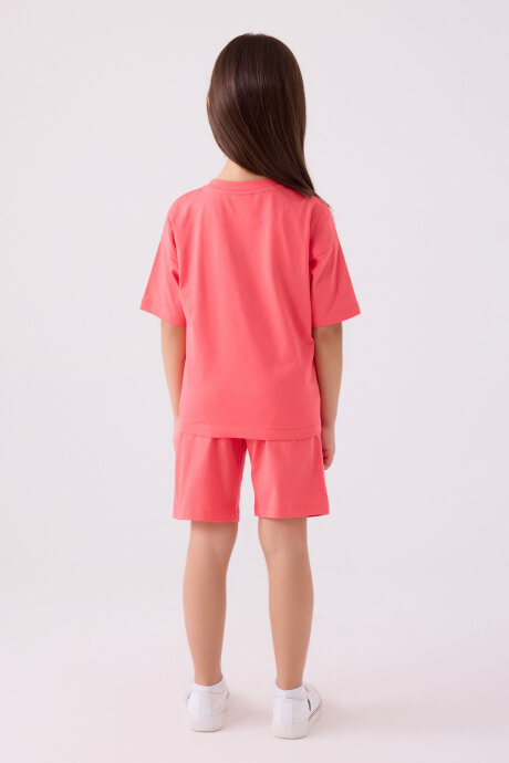 U.S. Polo Assn. Kız Çocuk Pamuklu Bisiklet Yaka Sargı Nakışlı Yazlık Regular Fit Pembe Bermuda Takım US1848-C-V23 - 5