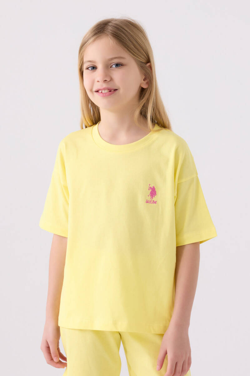 U.S. Polo Assn. Kız Çocuk Bisiklet Yaka Sargı Nakışlı Yazlık Regular Fit Sarı Bermuda Takım US1848-C-V42 - 2