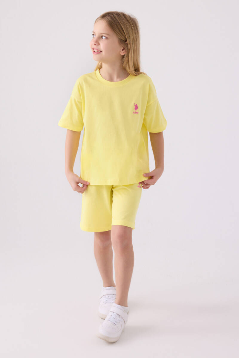 U.S. Polo Assn. Kız Çocuk Bisiklet Yaka Sargı Nakışlı Yazlık Regular Fit Sarı Bermuda Takım US1848-C-V42 - 3