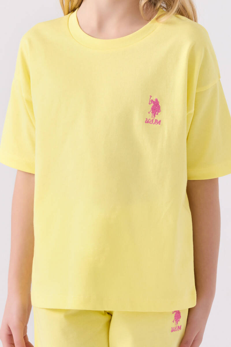 U.S. Polo Assn. Kız Çocuk Bisiklet Yaka Sargı Nakışlı Yazlık Regular Fit Sarı Bermuda Takım US1848-C-V42 - 4