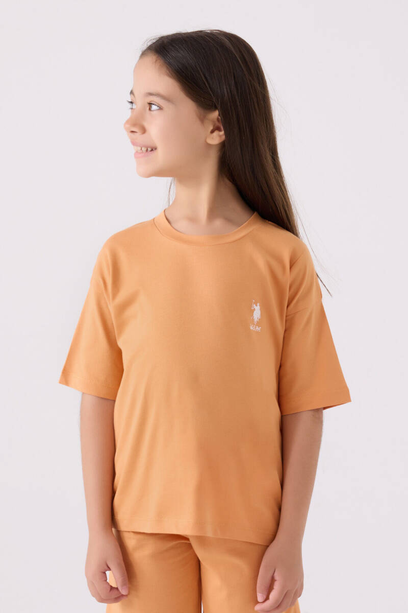 U.S. Polo Assn. Kız Çocuk Bisiklet Yaka Sargı Nakışlı Yazlık Regular Fit Turuncu Bermuda Takım US1848-C-V47 - 2