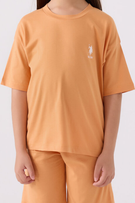 U.S. Polo Assn. Kız Çocuk Bisiklet Yaka Sargı Nakışlı Yazlık Regular Fit Turuncu Bermuda Takım US1848-C-V47 - 4