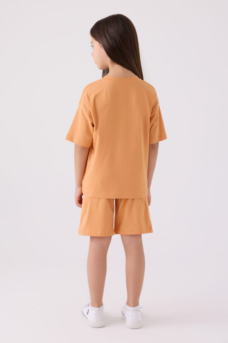 U.S. Polo Assn. Kız Çocuk Bisiklet Yaka Sargı Nakışlı Yazlık Regular Fit Turuncu Bermuda Takım US1848-C-V47 - 5
