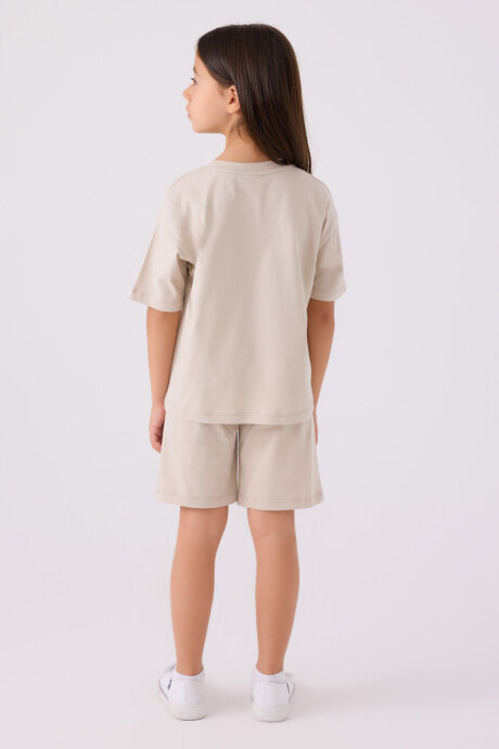 U.S. Polo Assn. Kız Çocuk Pamuklu Bisiklet Yaka Sargı Nakışlı Yazlık Regular Fit Krem Bermuda Takım US1848-C-V19 - 5