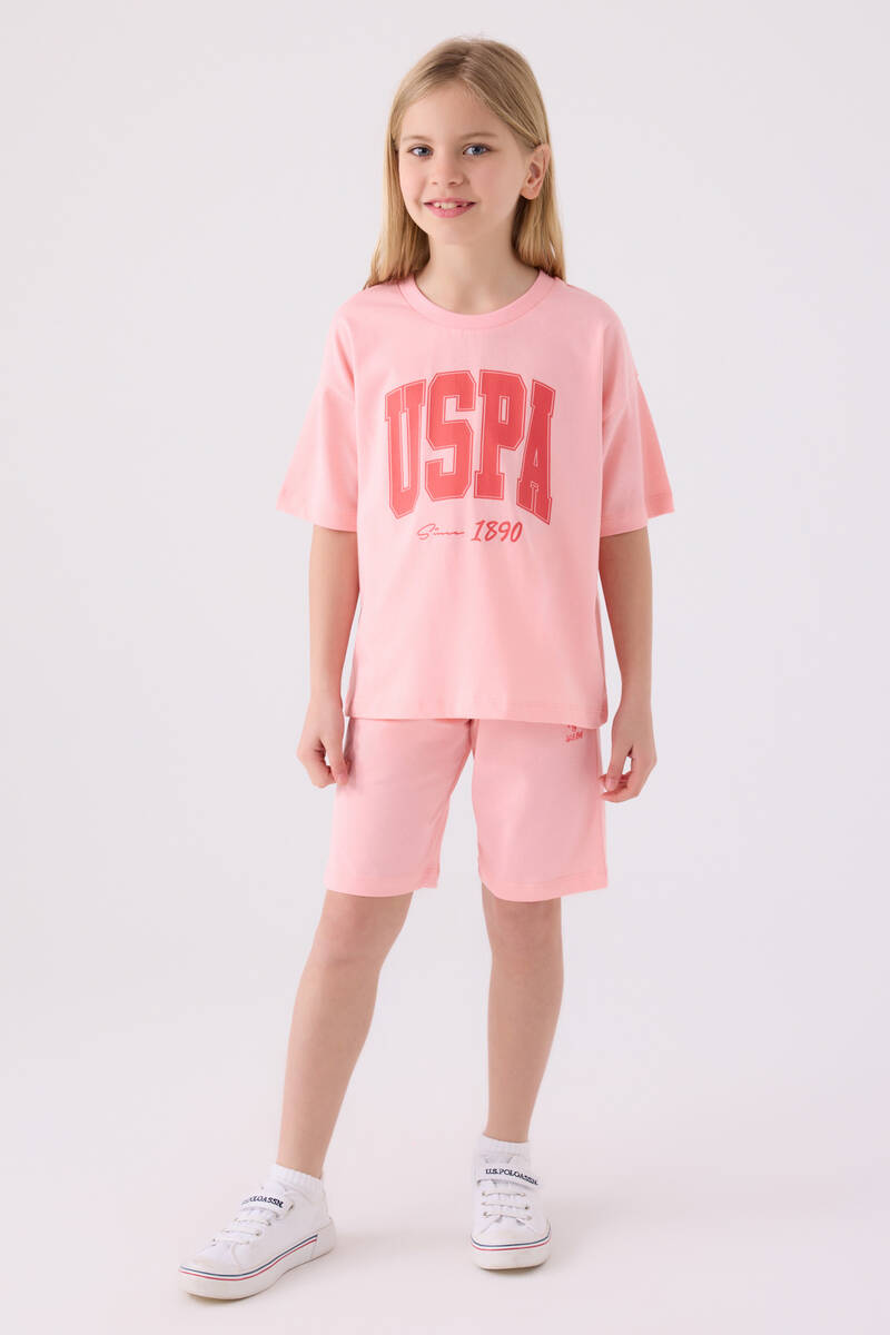 U.S. Polo Assn. Kız Çocuk Pembe Bermuda Takım