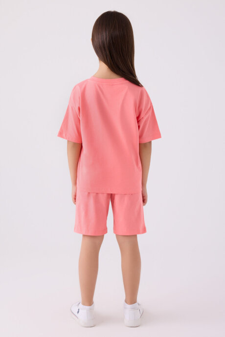 U.S. Polo Assn. Kız Çocuk Pamuklu Bisiklet Yaka Sargı Nakışlı Yazlık Regular Fit Pembe Bermuda Takım US1848-C-V17 - 5